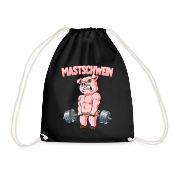 Mastschwein Bodybuilding Fitness Gym - Turnbeutel - Schwarz - Vorne