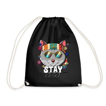 60s 70s Costume Stay Groovy Hippie - Drawstring Bag - black - Front