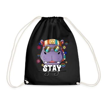 60s 70s Costume Stay Groovy Hippie - Drawstring Bag - black - Front