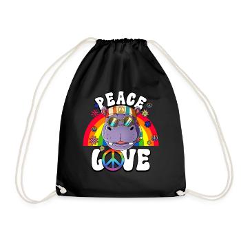 60er 70er Jahre Kostüm Peace Love Hippie - Turnbeutel - Schwarz - Vorne