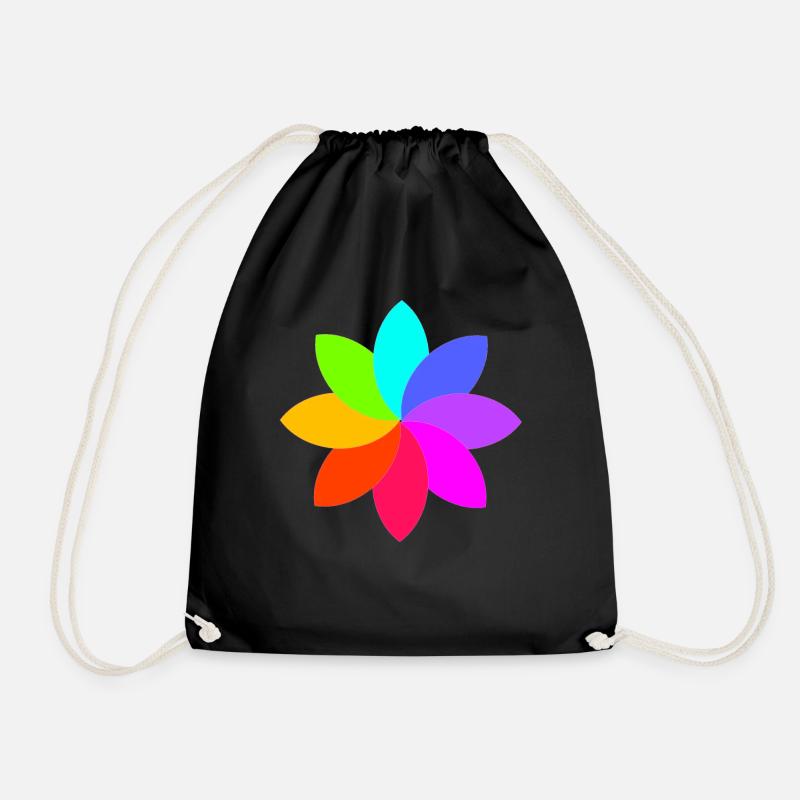 Rainbow Flower - Rainbow Colors - Flower Graphic - Drawstring Bag - black