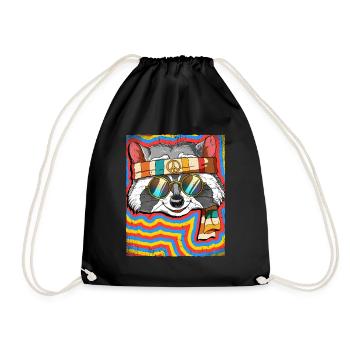 Hippie Raccoon Psychedelic Trippy - Drawstring Bag - black - Front