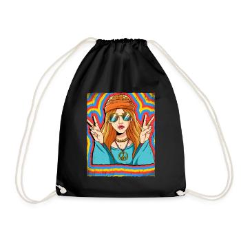 Hippie Woman Psychedelic Trippy - Drawstring Bag - black - Front