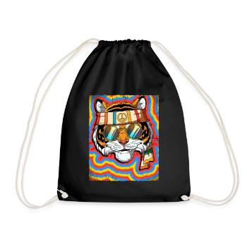 Hippie Tiger Psychedelic Trippy - Drawstring Bag - black - Front