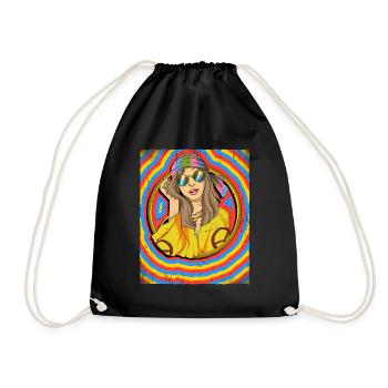 Hippie Woman Psychedelic Trippy - Drawstring Bag - black - Front