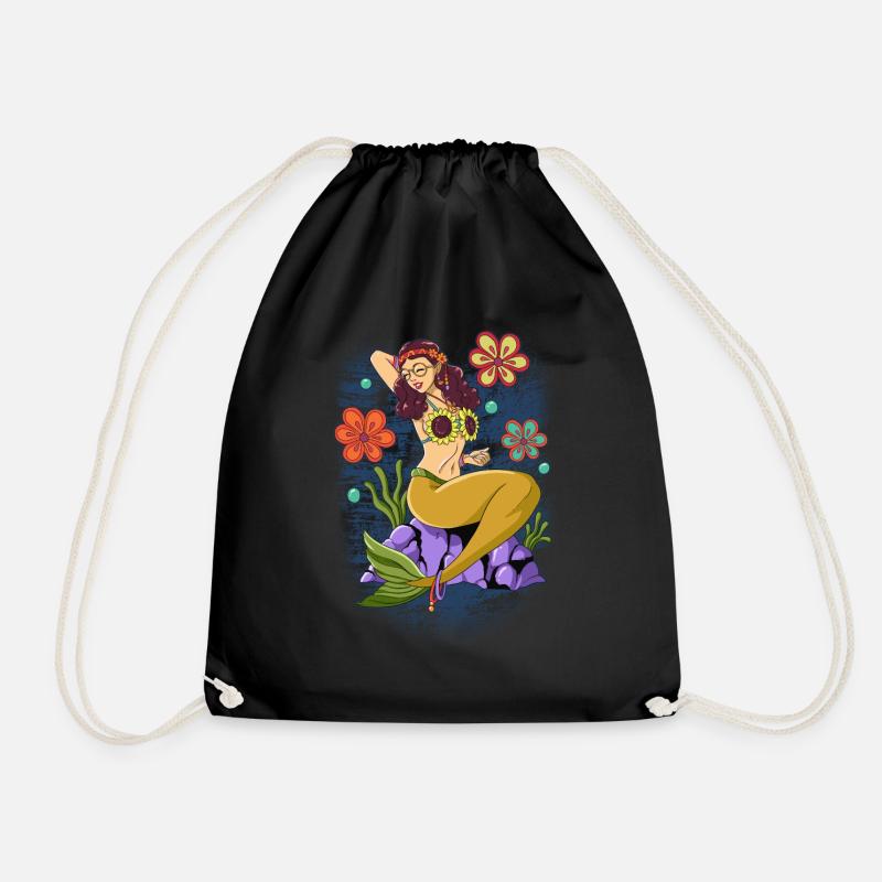 60s 70s Costume Groovy Hippie - Drawstring Bag - black