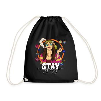 60er 70er Jahre Kostüm Stay Groovy Hippie - Turnbeutel - Schwarz - Vorne