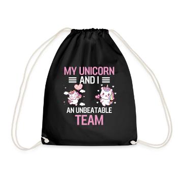 Mein Einhorn und ich ein unschlagbares Team Tier - Turnbeutel - Schwarz - Vorne