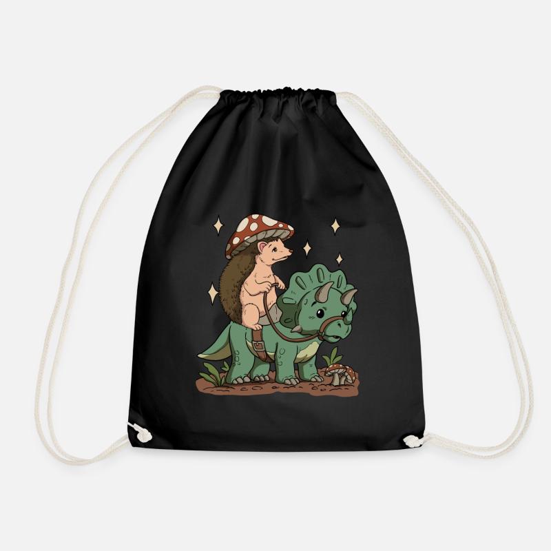 Cottagecore hedgehog - Drawstring Bag - black