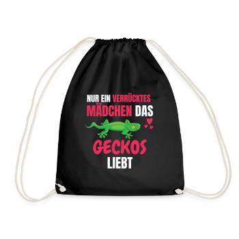 Gecko Mädchen Reptilien Tier Geschenk Gecko - Turnbeutel - Schwarz - Vorne