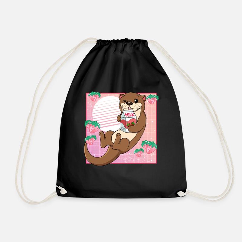Kawaii Otter Erdbeermilch - Turnbeutel - Schwarz