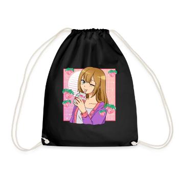 Kawaii Anime Mädchen Erdbeermilch - Turnbeutel - Schwarz - Vorne
