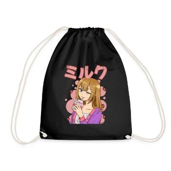 Kawaii Anime Mädchen Erdbeermilch - Turnbeutel - Schwarz - Vorne