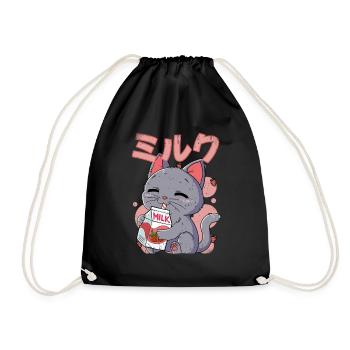 Kawaii Katze Erdbeermilch - Turnbeutel - Schwarz - Vorne