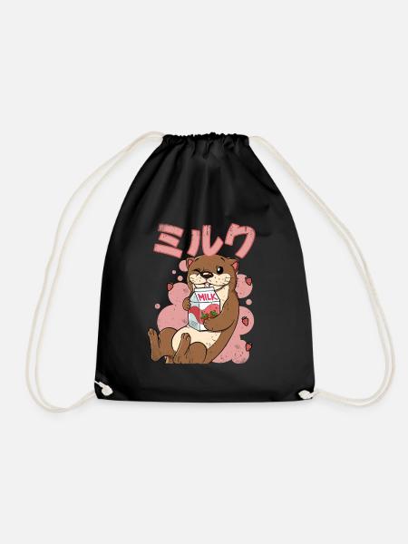 Kawaii Otter Erdbeermilch - Turnbeutel - Schwarz