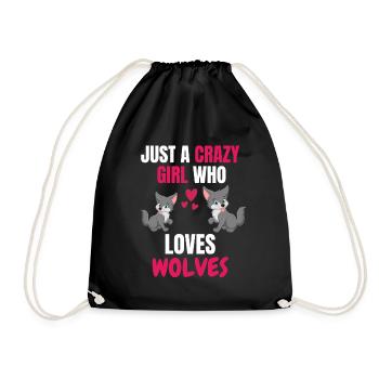 Crazy Girl Animal Funny Gift Wolf - Drawstring Bag - black - Front