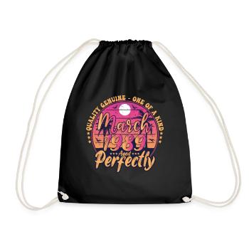 March 1989 anniversary 1989 Retro 1989 March - Drawstring Bag - black - Front