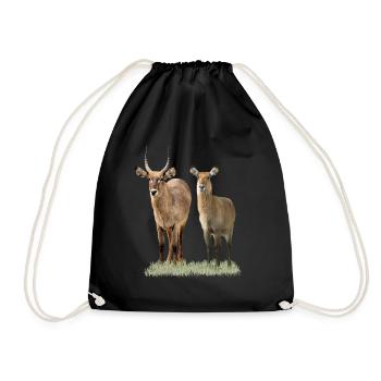 Wasserbock Paar - Antilope - Wildtier - Afrika - Turnbeutel - Schwarz - Vorne