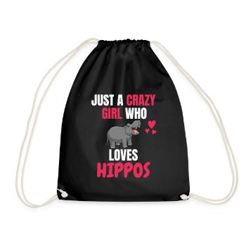 Crazy Girl Animal Hippo Gift Hippo Hippo - Drawstring Bag - black - Front