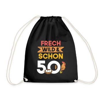 Geschenk 50 Jahre Geburtstag Huhn Hühner - Turnbeutel - Schwarz - Vorne