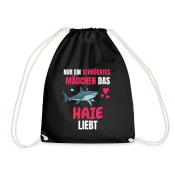 Ozean Tier Mädchen Raubtier Lustiges Geschenk Hai - Turnbeutel - Schwarz - Vorne