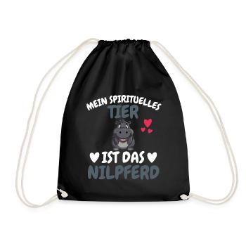 Hippo Afrika Tier Lustiges Geschenk Nilpferd - Turnbeutel - Schwarz - Vorne