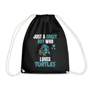 Crazy Boy Zoo Animal Gift Turtle - Drawstring Bag - black - Front