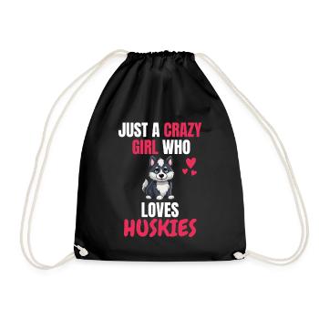 Crazy Girl Pet Dogs Gift Husky - Drawstring Bag - black - Front