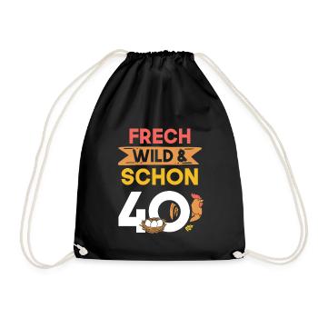 Geschenk 40 Jahre Geburtstag Huhn Hühner - Turnbeutel - Schwarz - Vorne