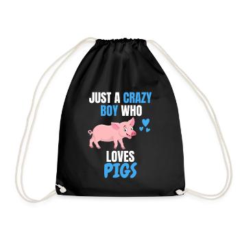 Farm Animal Farmer Boys Gift Pig - Drawstring Bag - black - Front