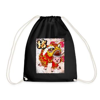 Year of the Pig Lunar New Year Chinese - Drawstring Bag - black - Front