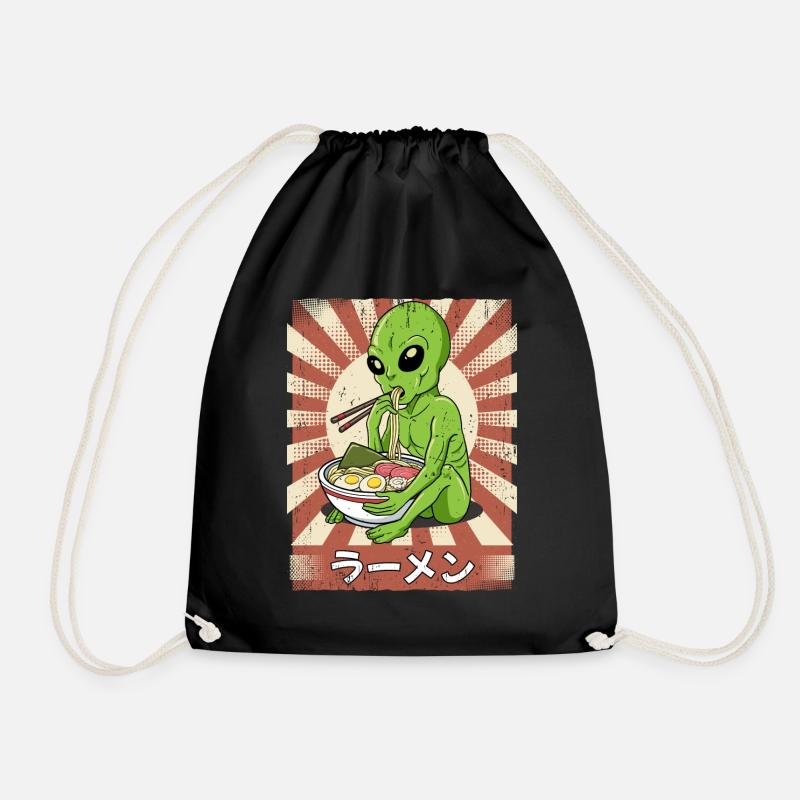 ramen alien noodle soup ramen - Drawstring Bag - black