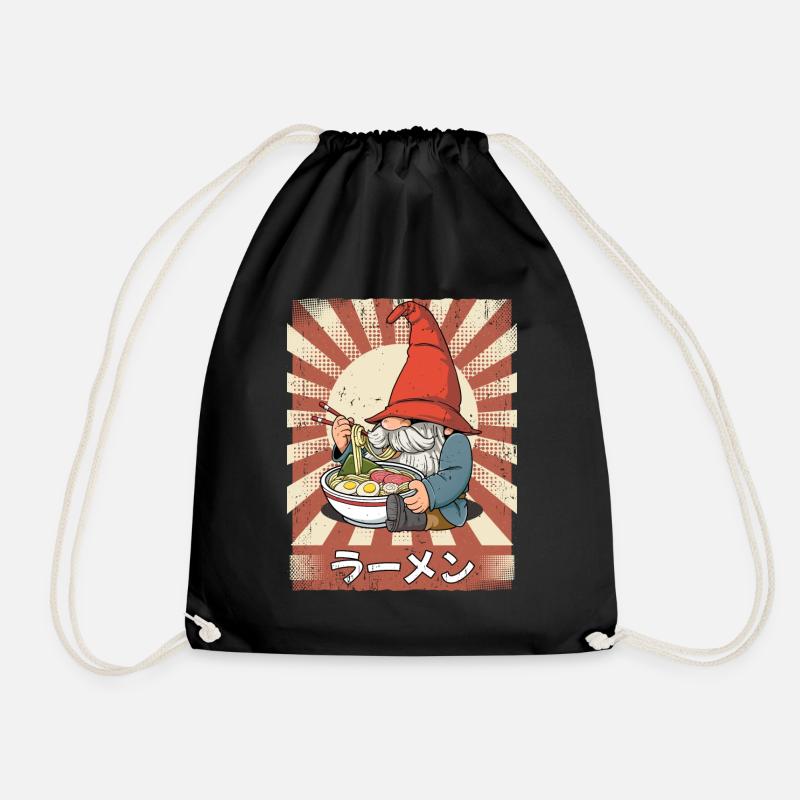 ramen gnome noodle soup ramen - Drawstring Bag - black