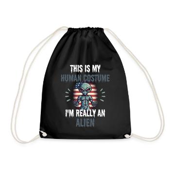 UFO Alien Costume Party Gift USA Flag Alien - Drawstring Bag - black - Front