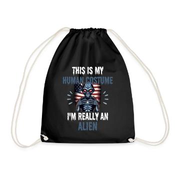 USA Flag Alien Gift America Alien - Drawstring Bag - black - Front