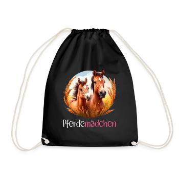 Pferdemädchen Pferdeshirt Pferd Sommer Mädchen - Turnbeutel - Schwarz - Vorne