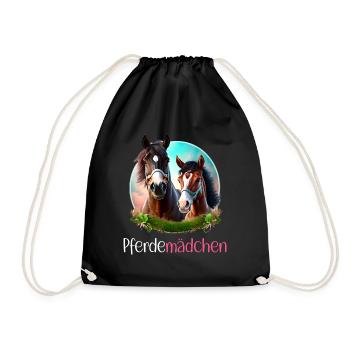 Pferdemädchen Pferdeshirt Pferd Fohlen Mädchen - Turnbeutel - Schwarz - Vorne
