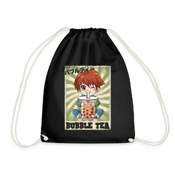 Boba Tea Anime Boy Bubble Tea - Drawstring Bag - black - Front