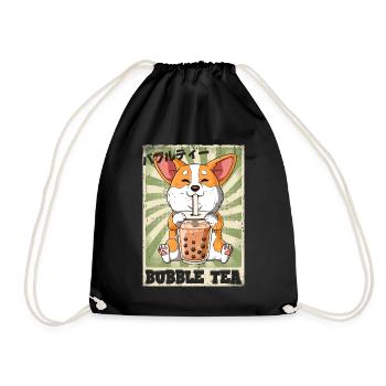 Boba Tea Corgi Dog Bubble Tea - Drawstring Bag - black - Front
