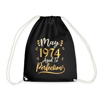 May 1974 May birthday May 1974 - Drawstring Bag - black - Front