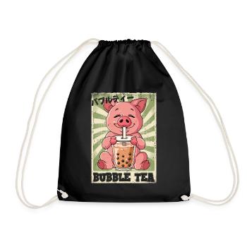 Boba Tea Schwein Bubble Tea - Turnbeutel - Schwarz - Vorne
