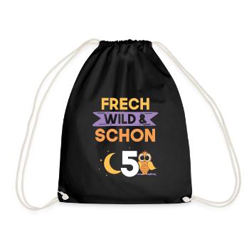 5 Jahre Geburtstag Junge Mädchen Eule - Turnbeutel - Schwarz - Vorne