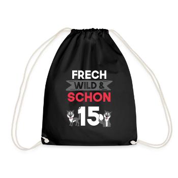 15 Jahre Geburtstag Junge Mädchen Wolf - Turnbeutel - Schwarz - Vorne