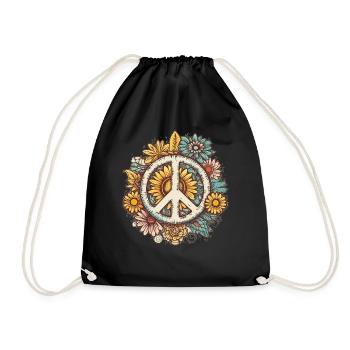 Kostüm Hippie Peace Zeichen - Turnbeutel - Schwarz - Vorne