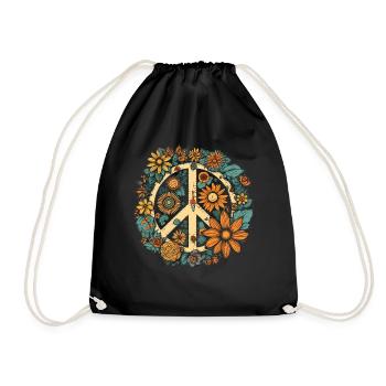 Kostüm Hippie Peace Zeichen - Turnbeutel - Schwarz - Vorne