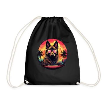 80s 90s Synthwave German German Shepherd - Drawstring Bag - black - Front