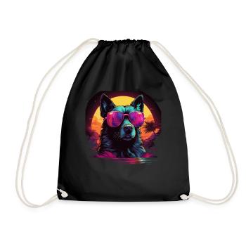 80s 90s Synthwave German German Shepherd - Drawstring Bag - black - Front