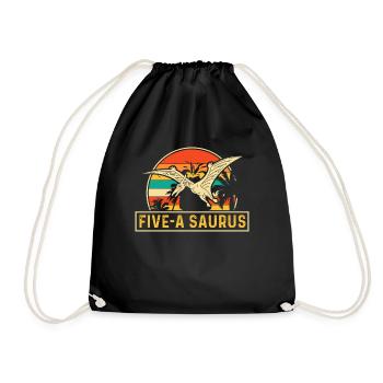 Five-A Saurus Pteranodon 5th Birthday - Drawstring Bag - black - Front