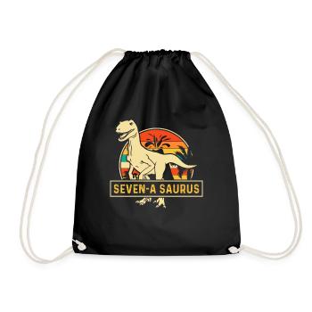 Seven-A Saurus Velociraptor 7. Geburtstag - Turnbeutel - Schwarz - Vorne