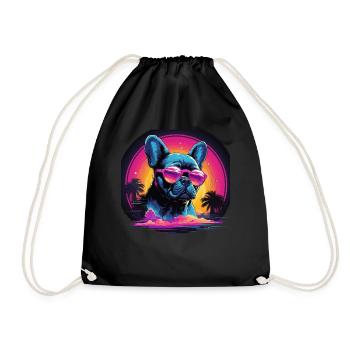 80s 90s Synthwave French Bulldog - Drawstring Bag - black - Front